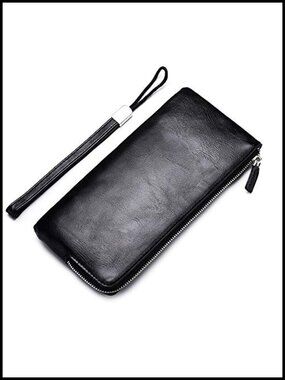 Minimalist Long Bifold Wallet with Zipper Closure 8.7x4.1x0.4 Faux Leather
